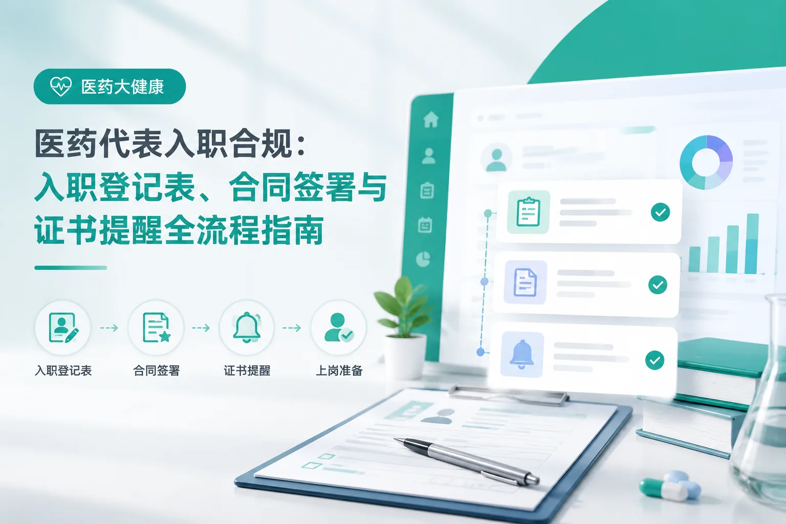 医药代表入职合规:入职登记表、合同签署与证书提醒全流程指南文章封面